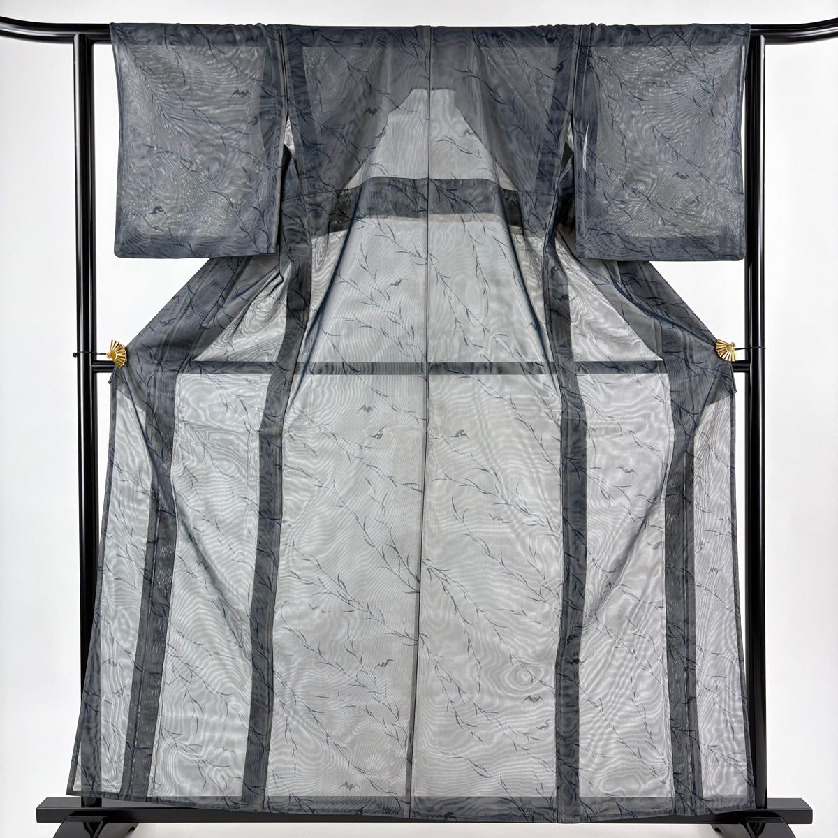 小紋 身丈161 cm 裄丈62 5 S 紗袷 葉 コウモリ 紺色 正絹