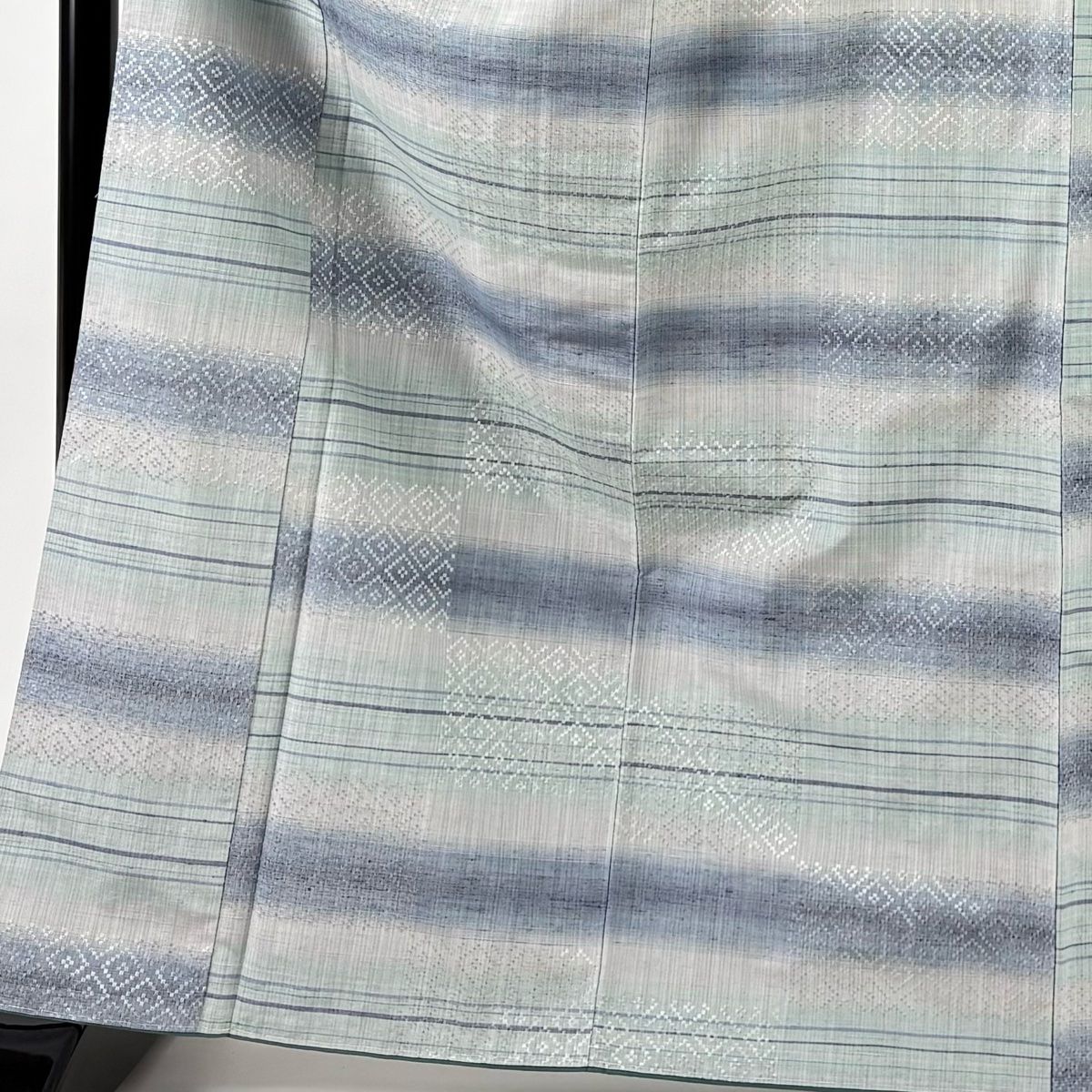 紬 身丈168 cm 裄丈66 M 袷 段縞 菱 水色 正絹
