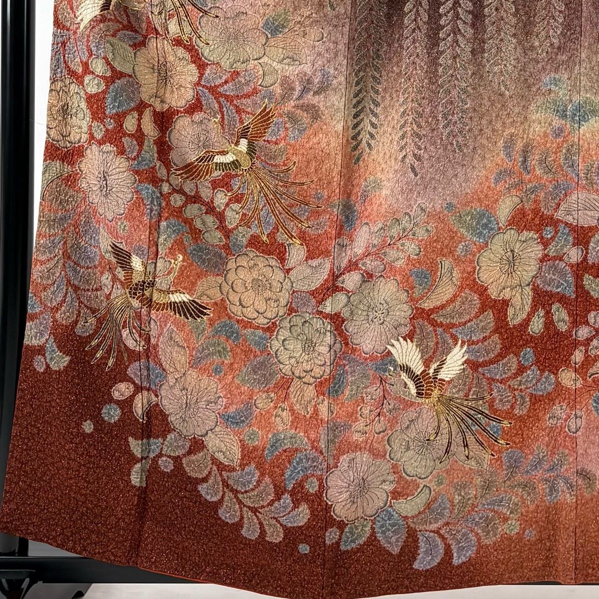 訪問着 身丈159 cm 裄丈64.5 M 袷 鳳凰 辻が花柄 金通し 金糸 赤茶 正絹