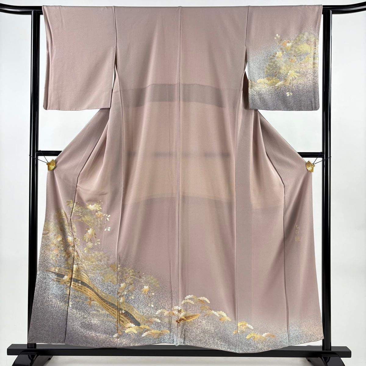 訪問着 身丈155 cm 裄丈62.5 S 袷 和田光正 落款 桜 橋 金銀彩 ぼかし 薄紫 正絹