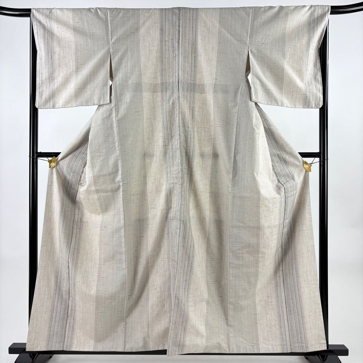 紬 身丈159 5 cm 裄丈67 M 袷 縞 灰白 正絹