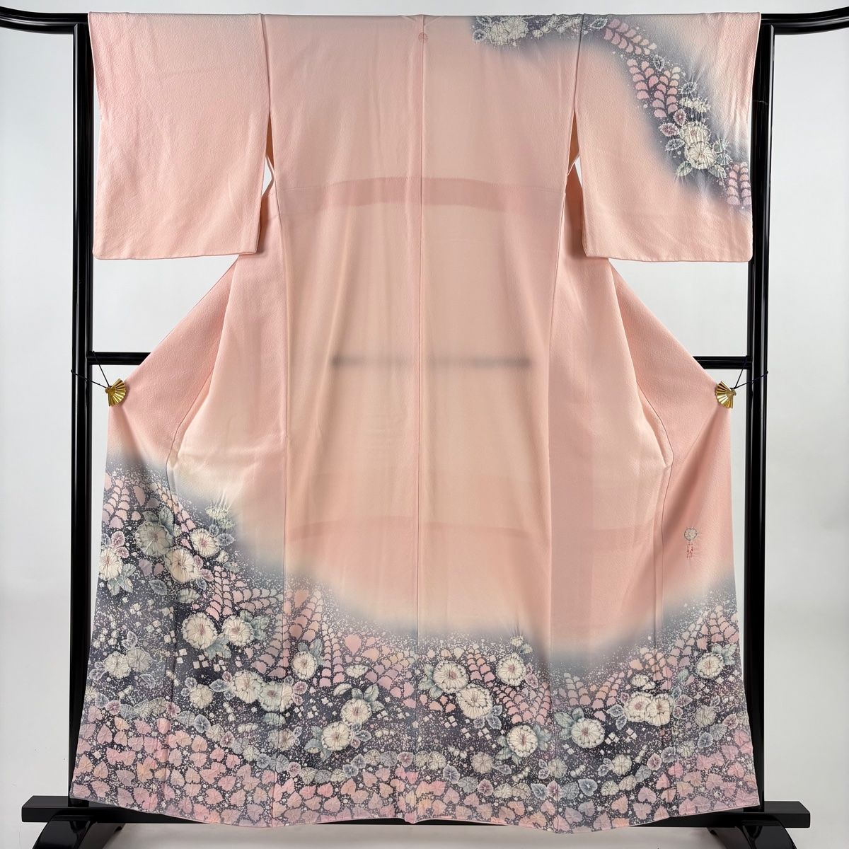 訪問着 身丈160 cm 裄丈63.5 S 袷 翠山工房 落款 辻が花 ぼかし ピンク 正絹 名品 一つ紋