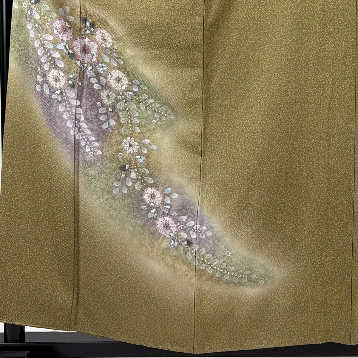 付下げ 身丈159.5 cm 裄丈66.5 M 袷 落款 辻が花柄 染め分け ぼかし 茶緑色 正絹