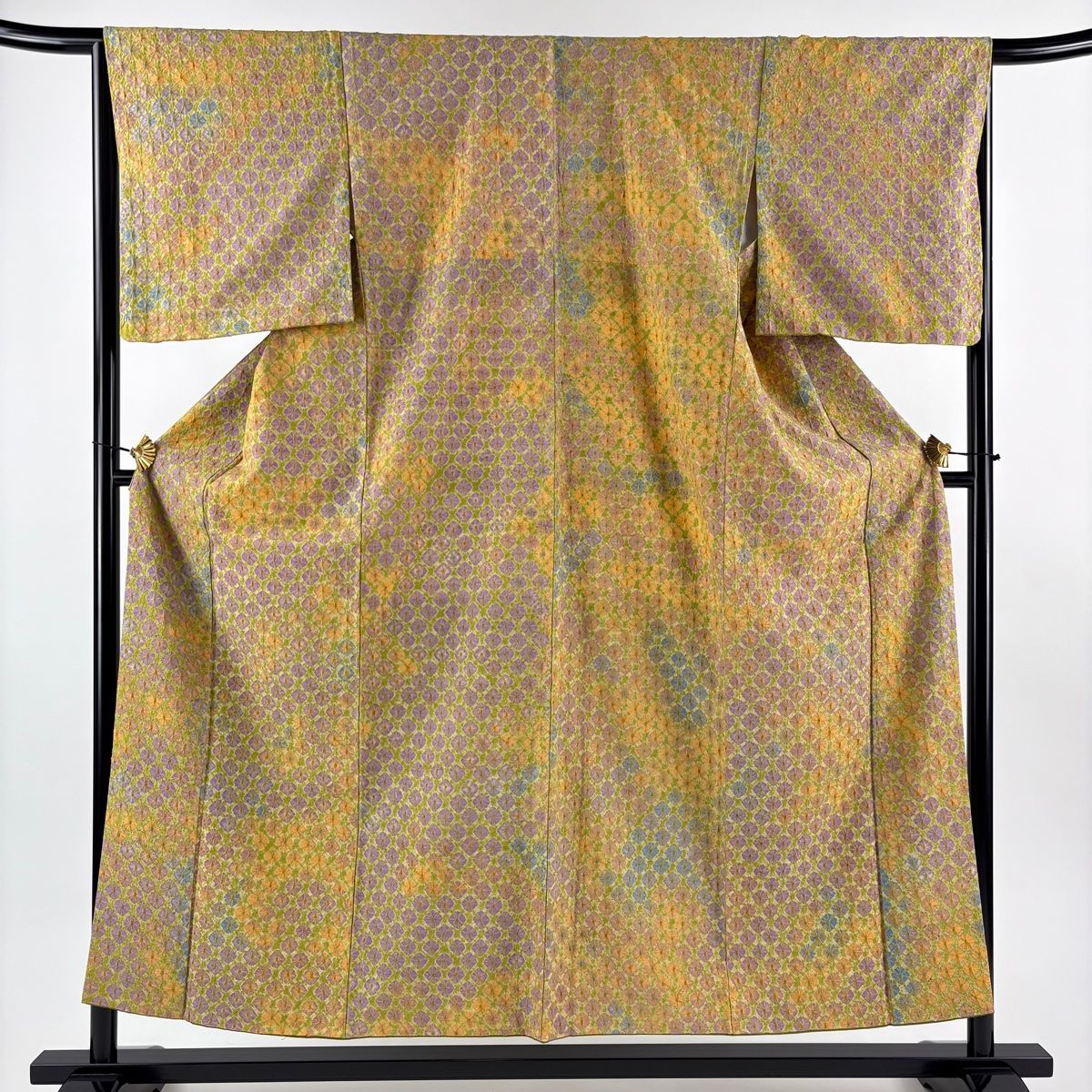 小紋 身丈154.5 cm 裄丈65 M 袷 幾何学 絞り 抹茶色 正絹 名品