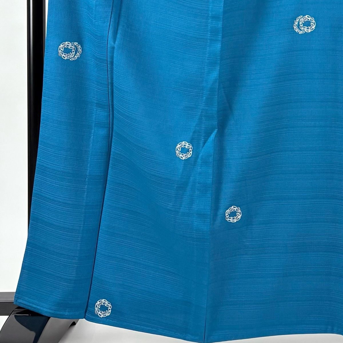 小紋 身丈163.5 cm 裄丈67 M 単衣 寿光織 葉 金糸 刺繍 青緑 正絹