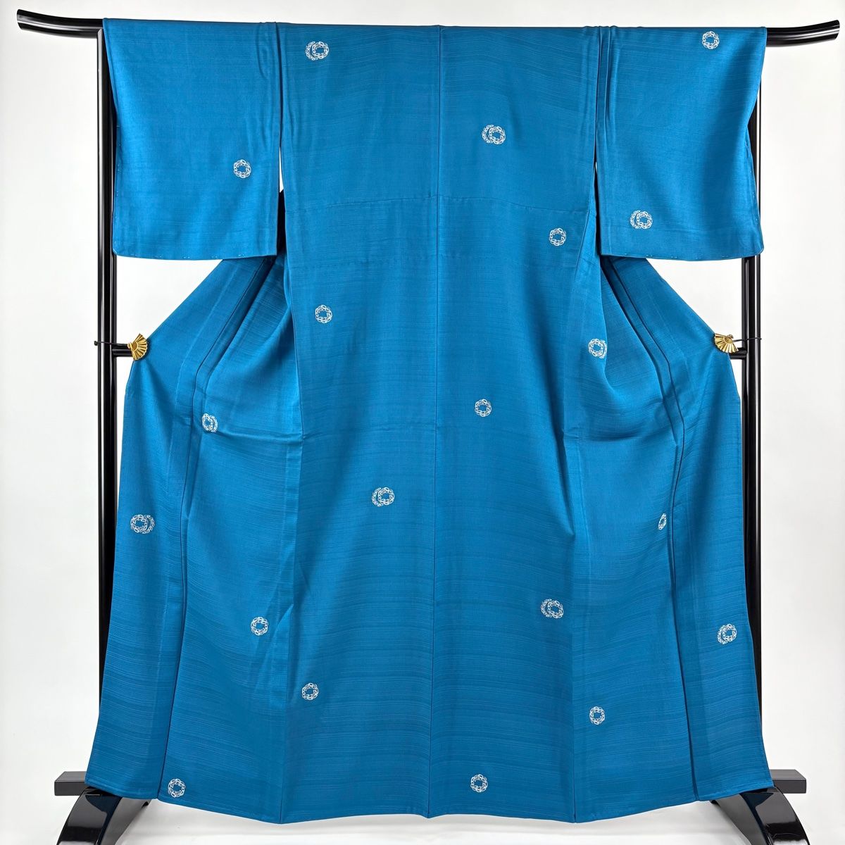 小紋 身丈163 5 cm 裄丈67 M 単衣 寿光織 葉 金糸 刺繍 青緑 正絹