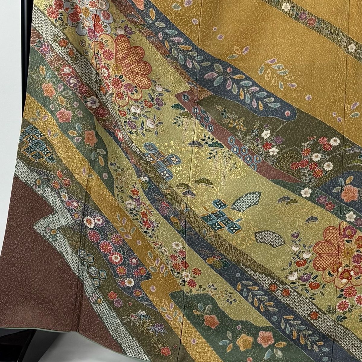 訪問着 身丈170.5 cm 裄丈66.5 M 袷 菊 松竹梅 金彩 薄緑 正絹