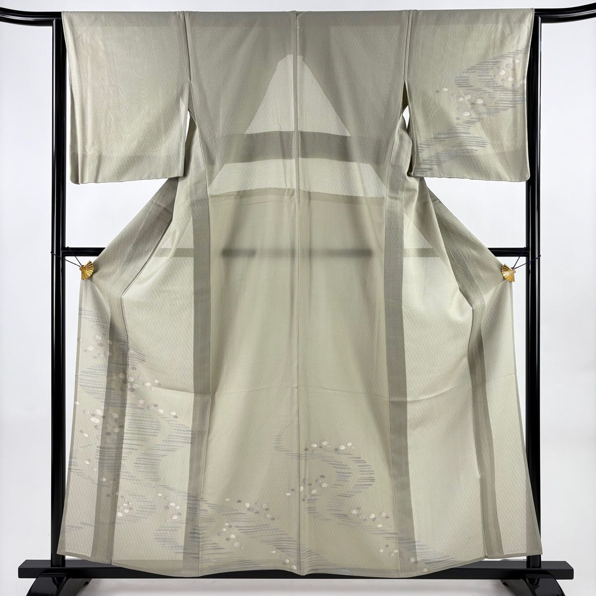 付下げ 身丈160 cm 裄丈64 M 薄物 流水 銀彩 灰緑 正絹 一つ紋