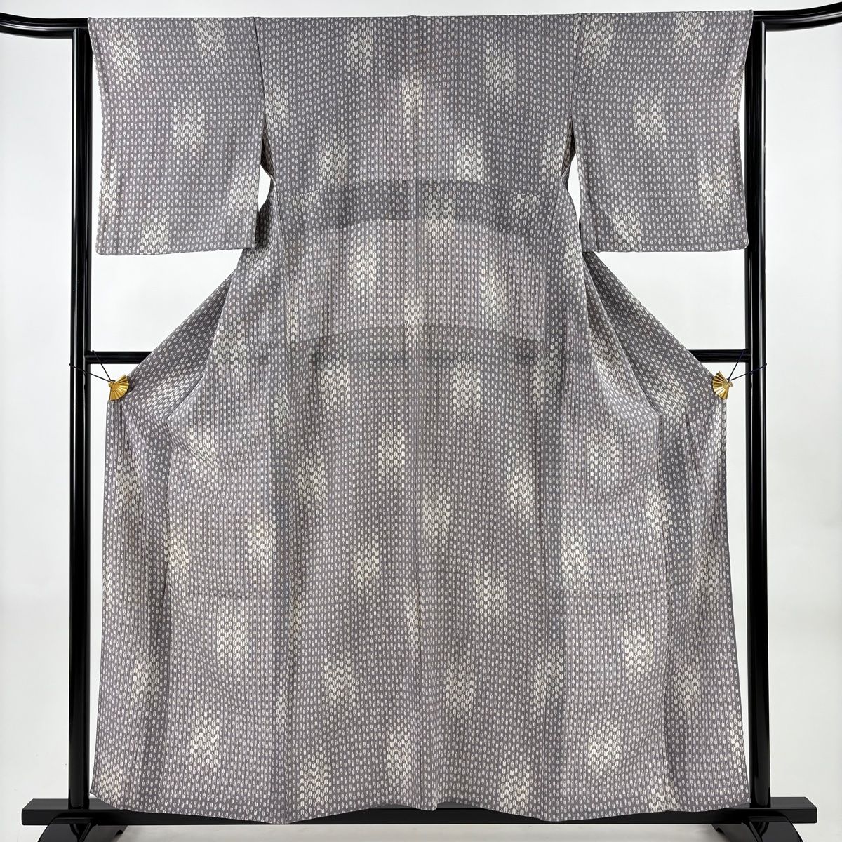 小紋 身丈158 cm 裄丈63 S 薄物 縦絽 矢羽 灰紫 正絹