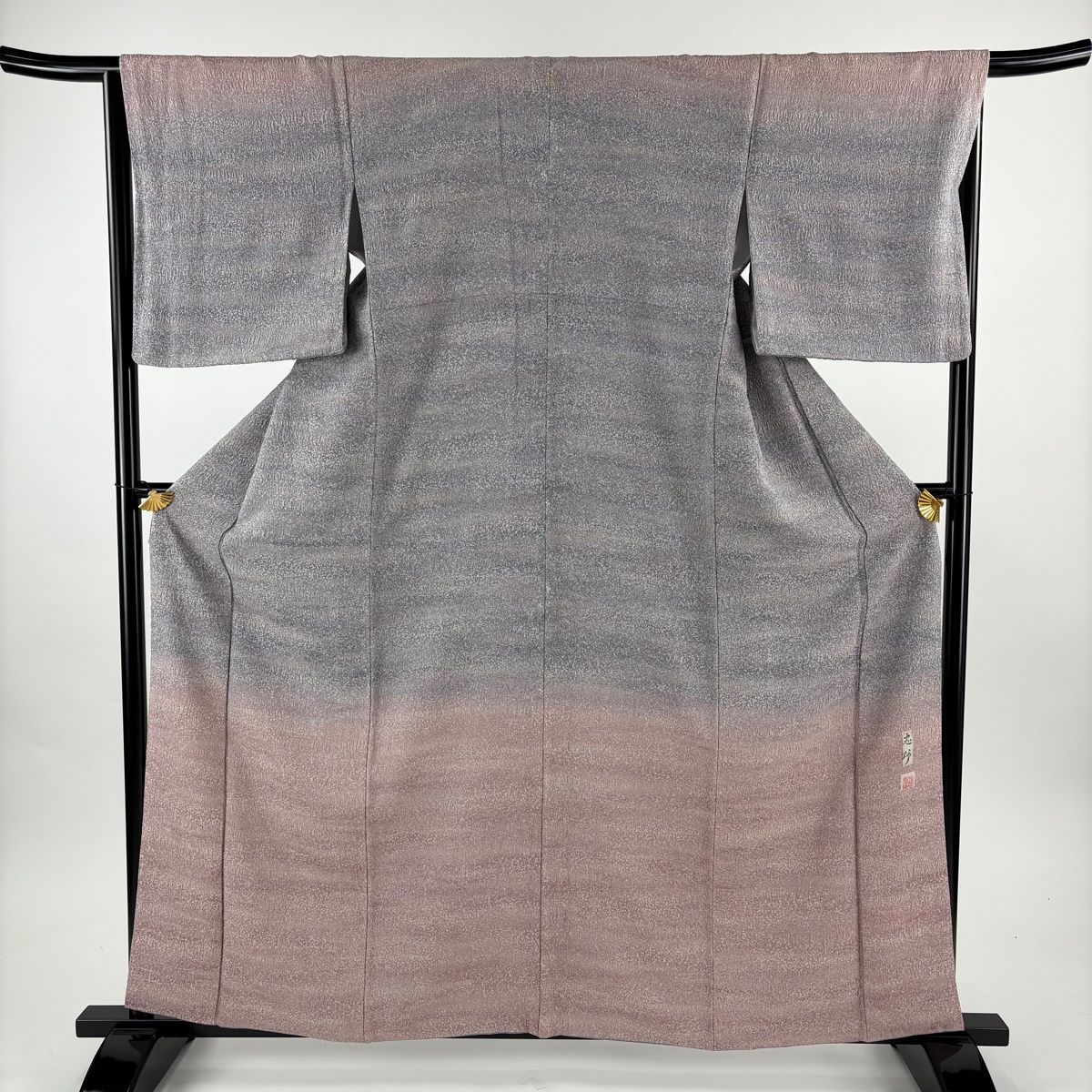 訪問着 身丈161.5 cm 裄丈66.5 M 袷 落款 霞 金通し ぼかし 灰紫 正絹 一つ紋