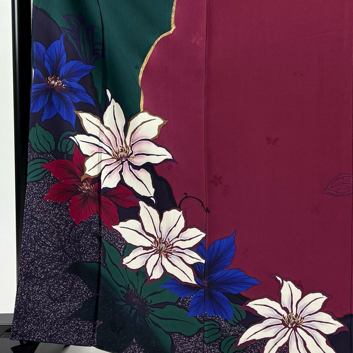 振袖 身丈166cm 裄丈64.5cm M 袷 森英恵 落款 草花 地紋 金彩 染め分け