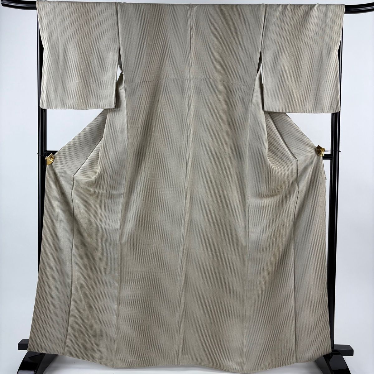 小紋 身丈165 cm 裄丈67 M 袷 斉藤三才 落款 幾何学模様 地紋 灰茶 正絹 名品