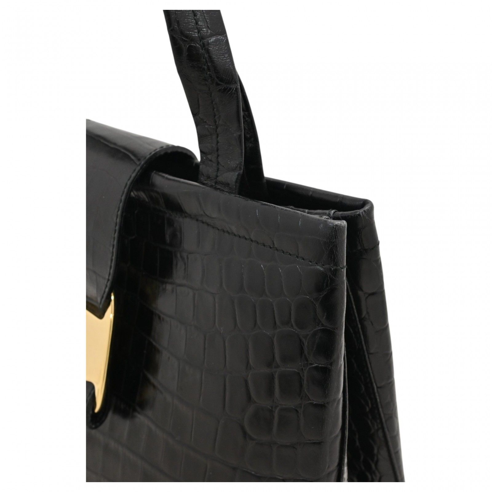 フェラガモ ヴァラ ハンドバッグ クロコ型押し レザー ブラック