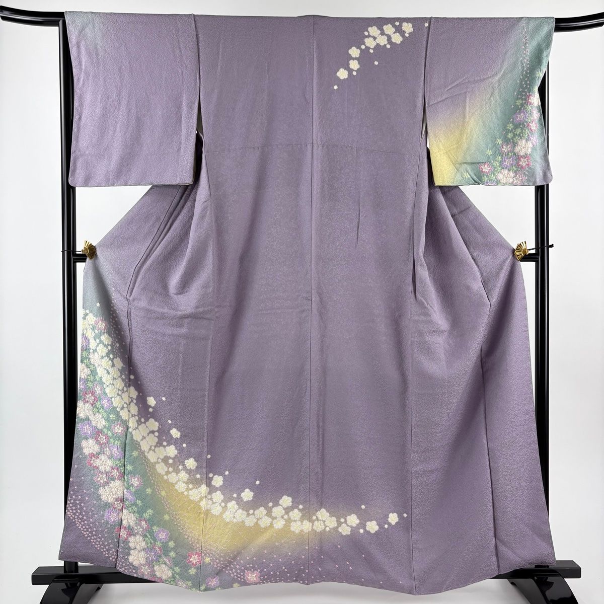 訪問着 身丈161cm 裄丈66cm M 袷 梅 花 銀通し 絞り 薄紫 正絹 名品