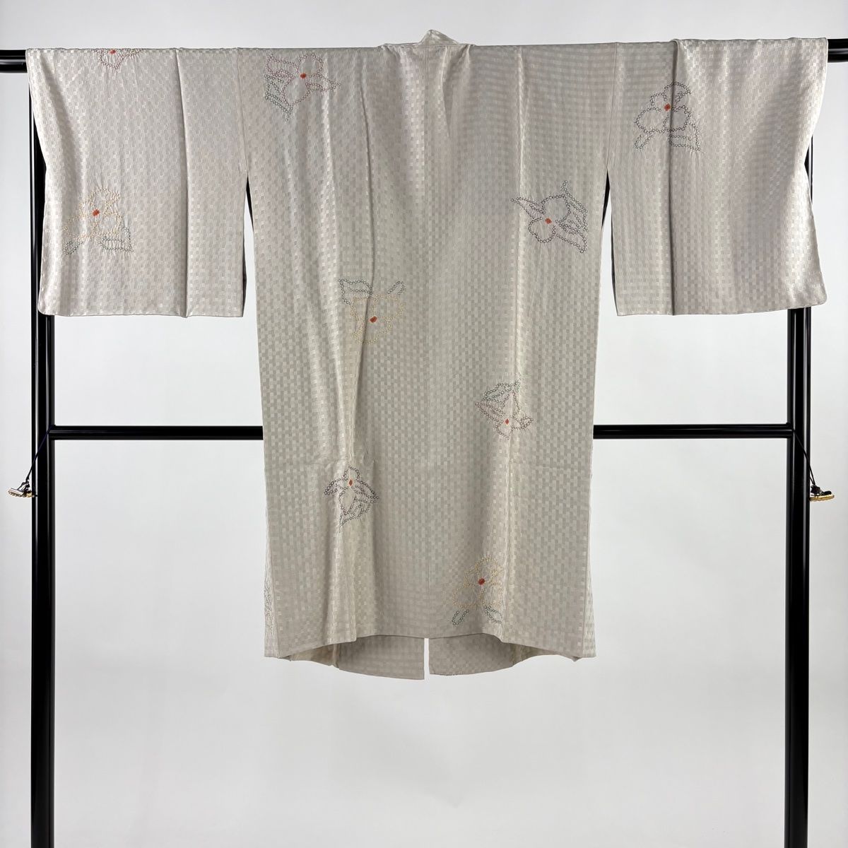 道中着 身丈104 5 cm 裄丈69 L 和装コート 草花 絞り ベージュ 正絹