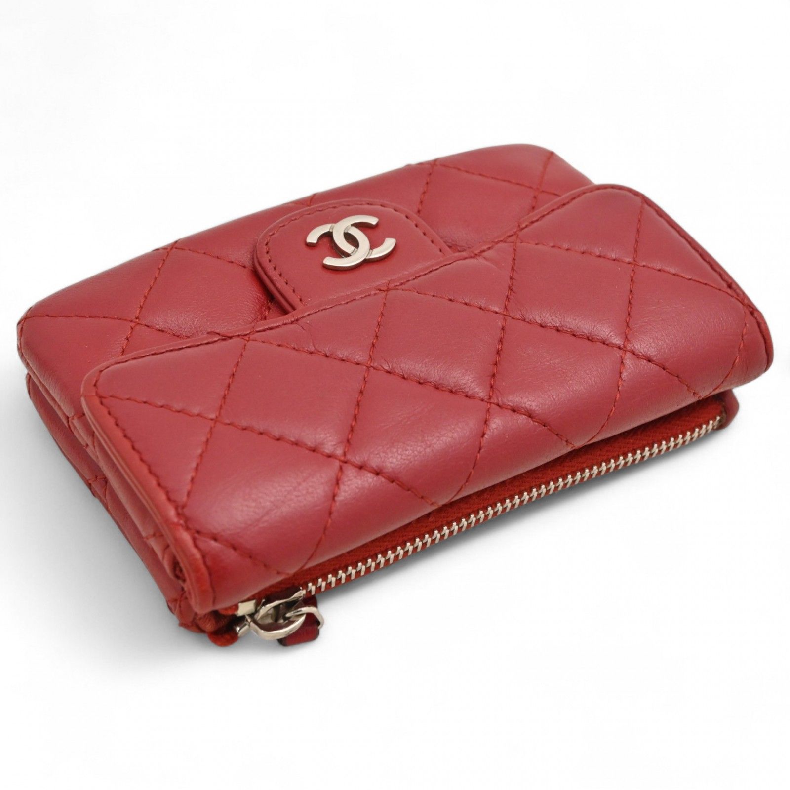 シャネル マトラッセ ココマーク コインケース 財布 レッド Bランク