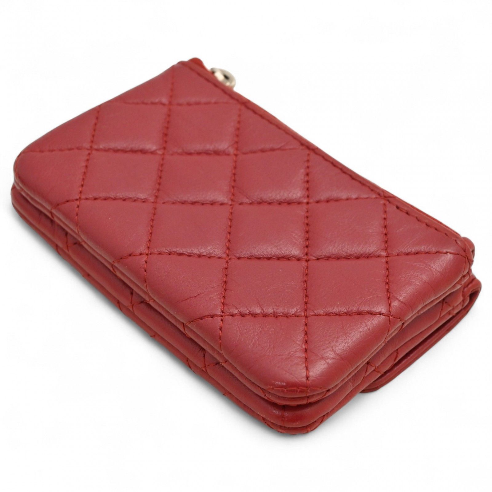 シャネル マトラッセ ココマーク コインケース 財布 レッド Bランク