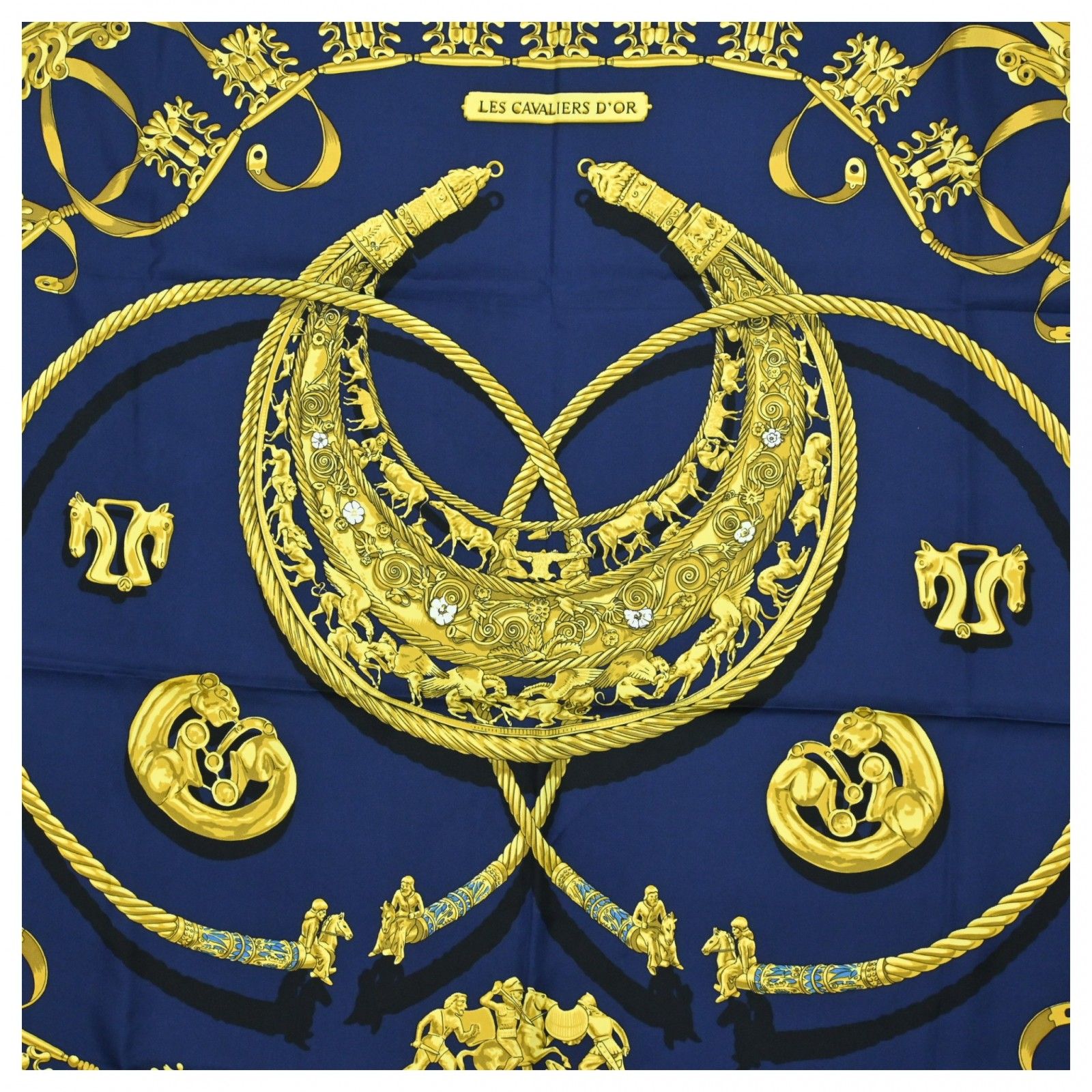 エルメス カレ90 スカーフ LES CAVALIERS D'OR 黄金の騎士 Aランク