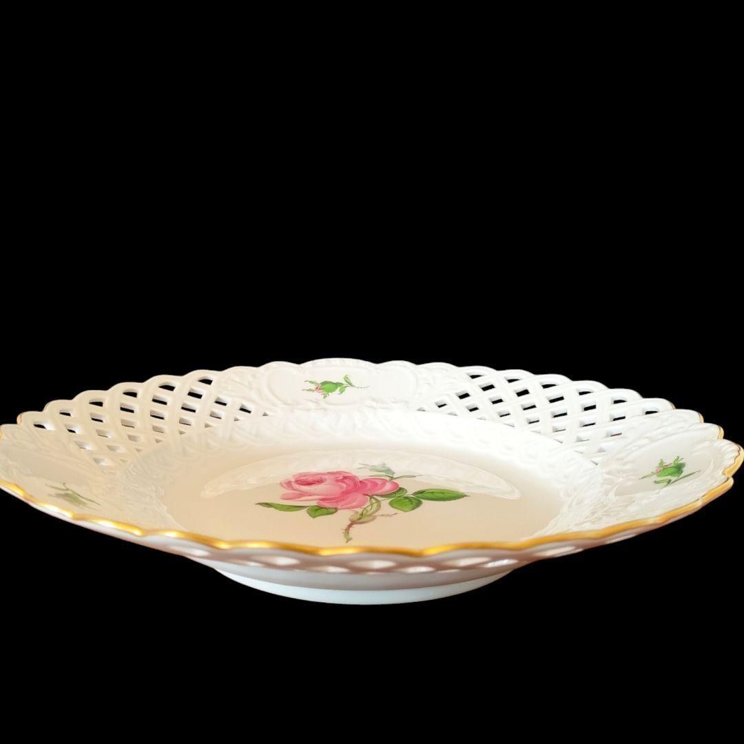 MEISSEN マイセン ピンクローズ 透かし オープンワーク プレート 金彩