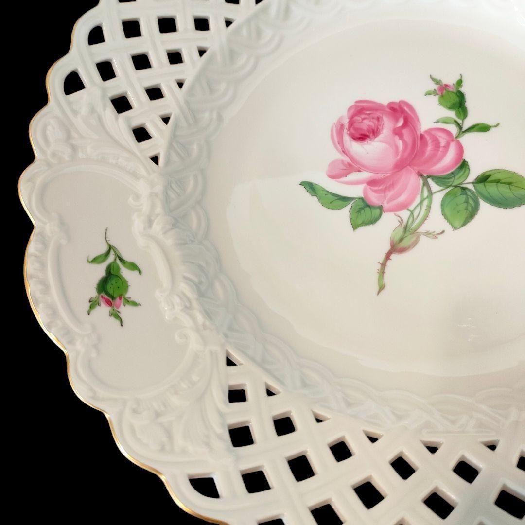 MEISSEN マイセン ピンクローズ 透かし オープンワーク プレート 金彩