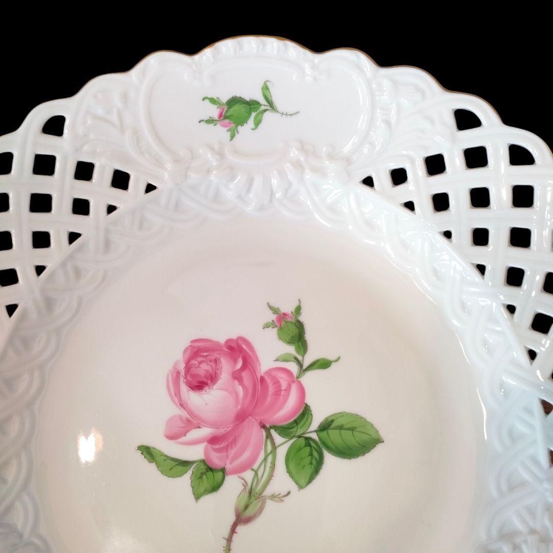 MEISSEN マイセン ピンクローズ 透かし オープンワーク プレート 金彩