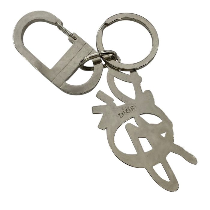 ディオール Cactus Jack Travis Scott カクタスジャック トラヴィススコット チャーム キーホルダー キーリング シルバー ホワイト DIOR ユニセックス 感 ストリート モード