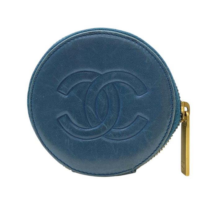 シャネル カメリア ココマーク コインケース コインパース ラウンドファスナー ラムスキン ブルー 02 A CHANEL レディース 上品 感 エレガント