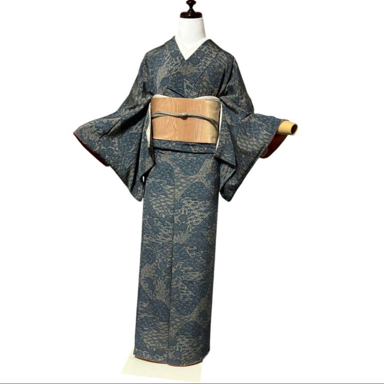 未使用近い 美品 袷 正絹 型染め 縮緬 小紋 フルセット 作家塩瀬