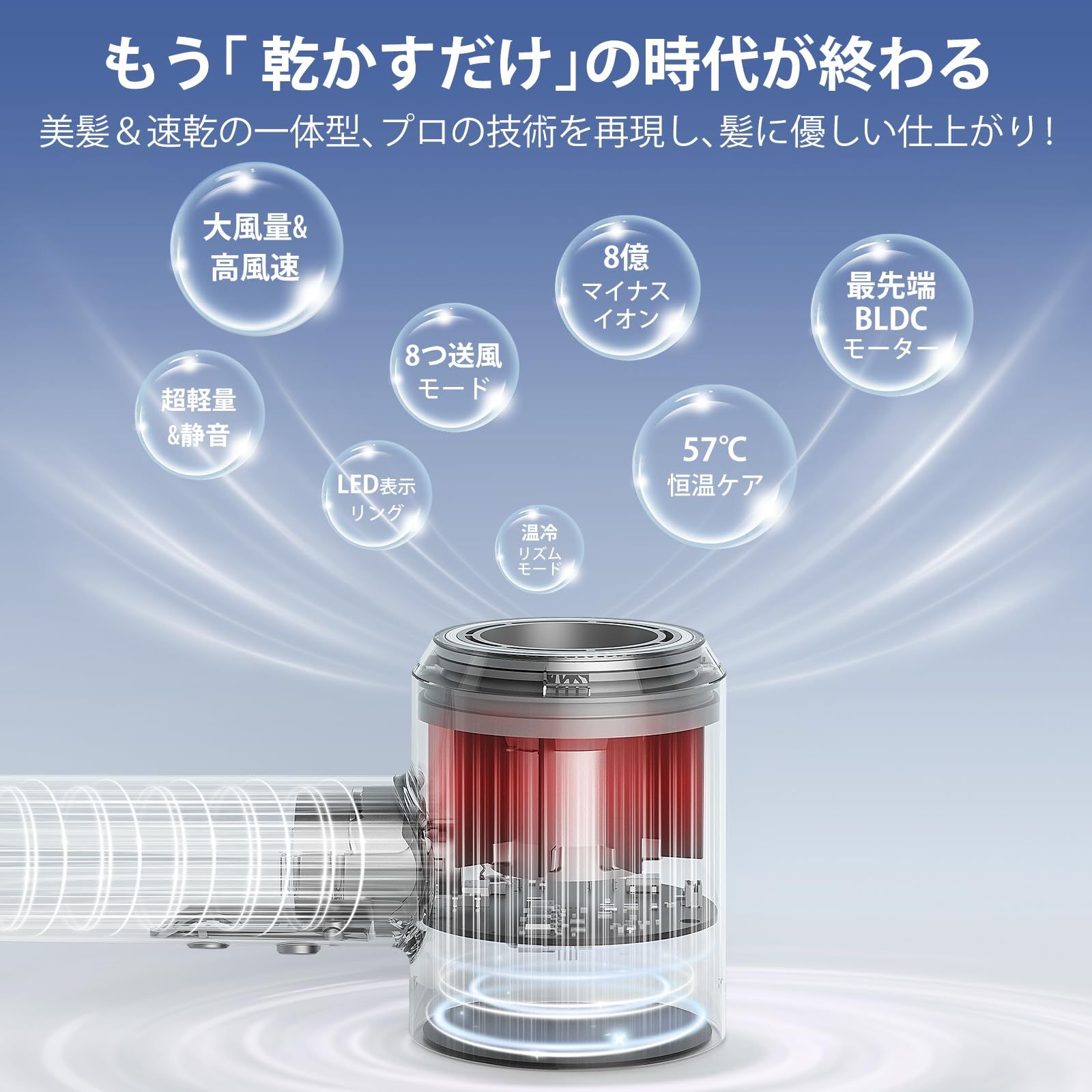 ドライヤー年末新登場！15s超高速&美髪&大風量ヘアドライヤー 8億高 