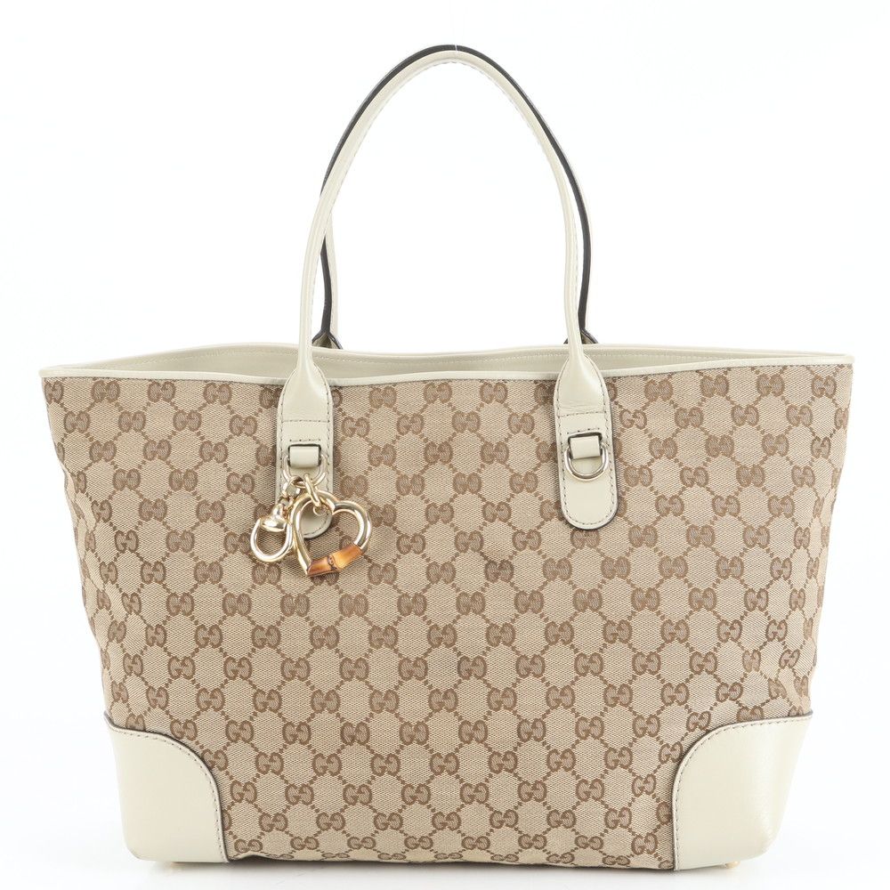極美品 グッチ GG キャンバス ハートビット レザー トート バッグ