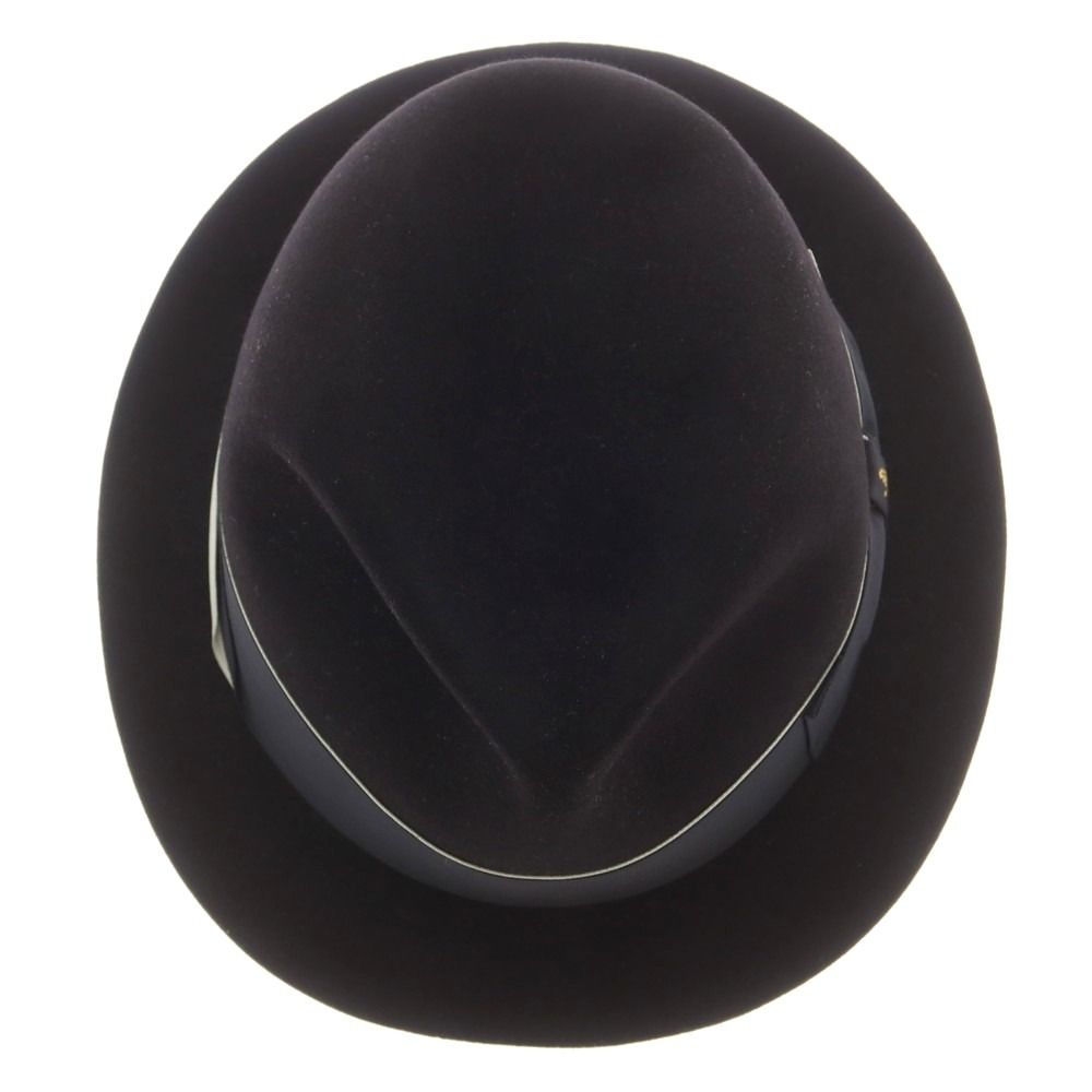 極美品 ボルサリーノ ラビットウール中折れハット 56 茶 メタルロゴ