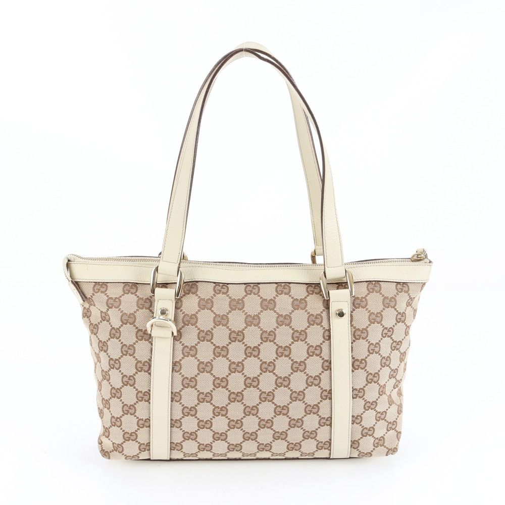 極美品 グッチ GGキャンバス アビー 141470 レザー トート バッグ