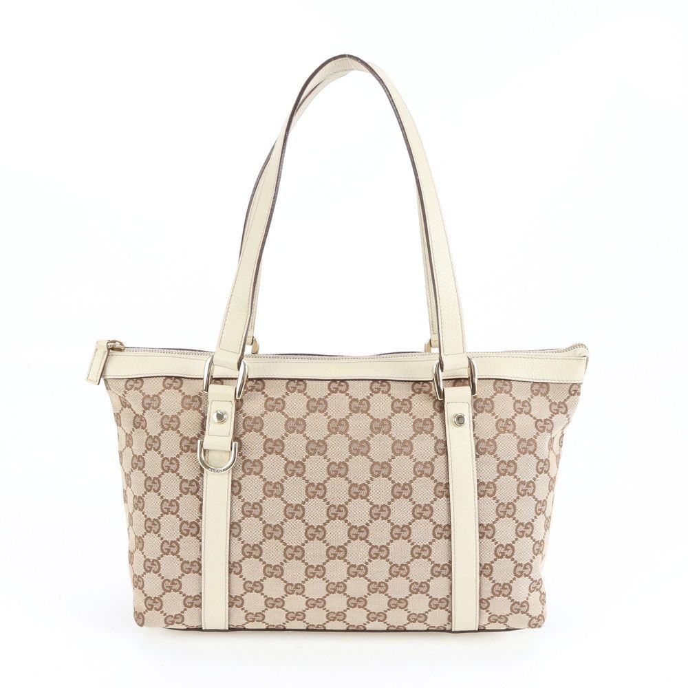 極美品 グッチ GGキャンバス アビー 141470 レザー トート バッグ