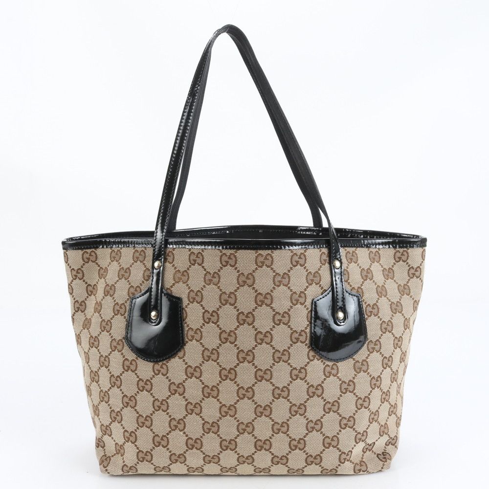 極美品 グッチ GGキャンバス ジョリー 211976 レザー トート バッグ