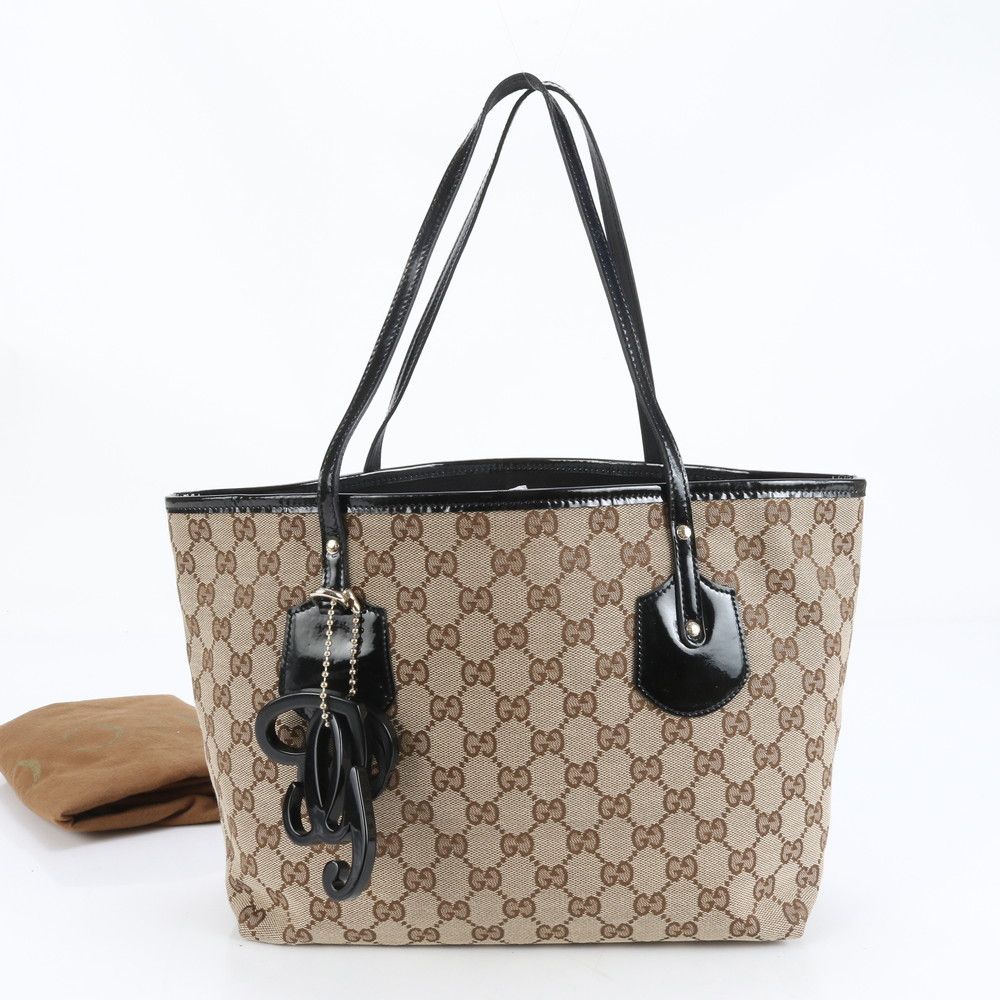 極美品 グッチ GGキャンバス ジョリー 211976 レザー トート バッグ