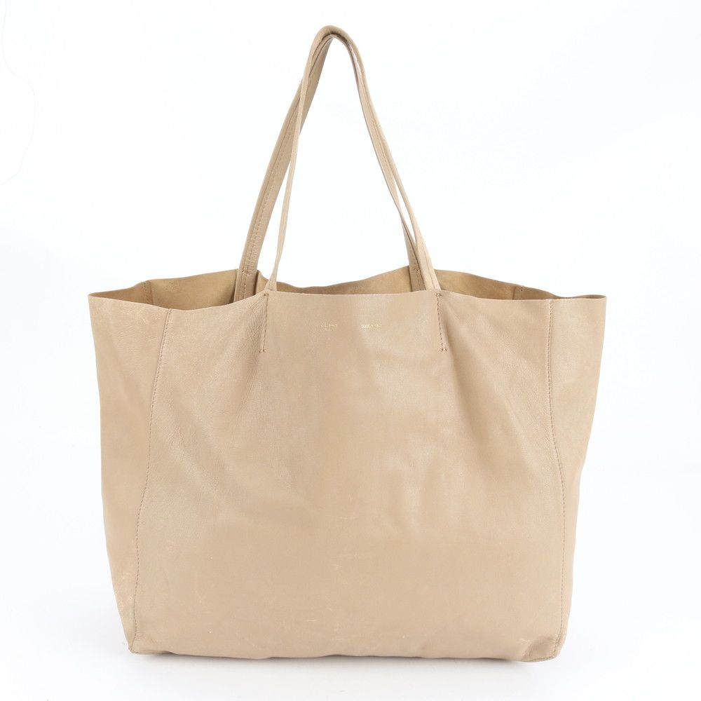 美品 セリーヌ ホリゾンタル カバ レザー トート バッグ ベージュ