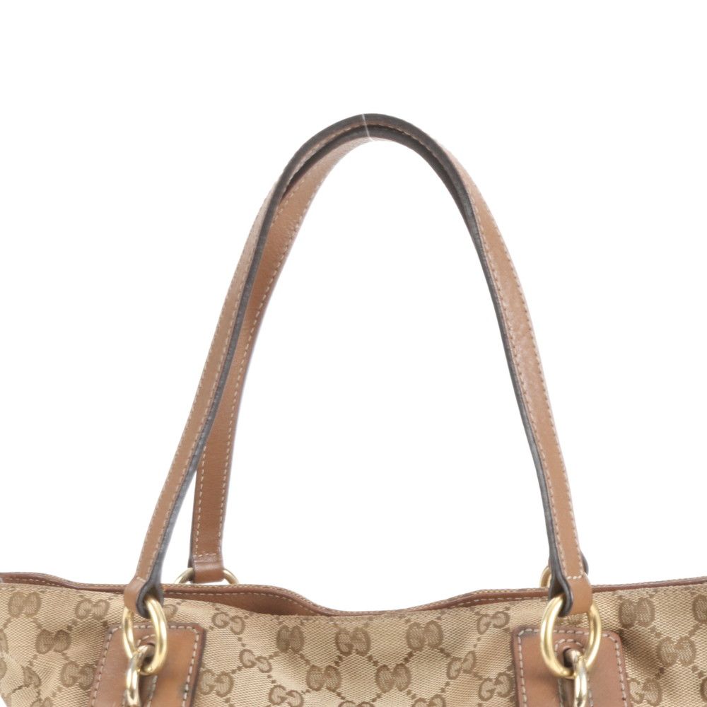 〈極美品〉GUCCI トートバッグ GGキャンバス レザー ブラウン 美品グッチトートバッグGGキャンバス レザーロゴ肩がけブラウン