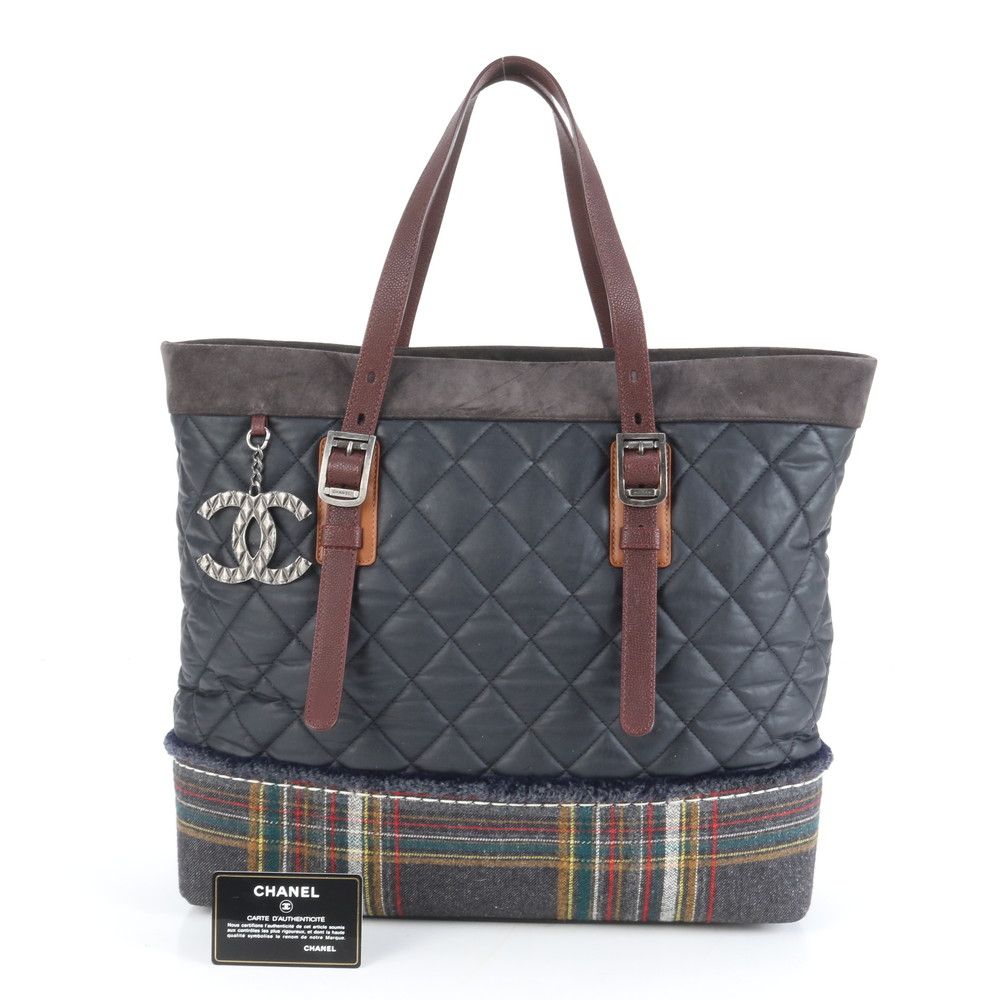 シャネル ギャランティ シリアルシール付 マトラッセ ココマーク ツイード レザー トート バッグ A 4 メンズ RRR DB 35-9