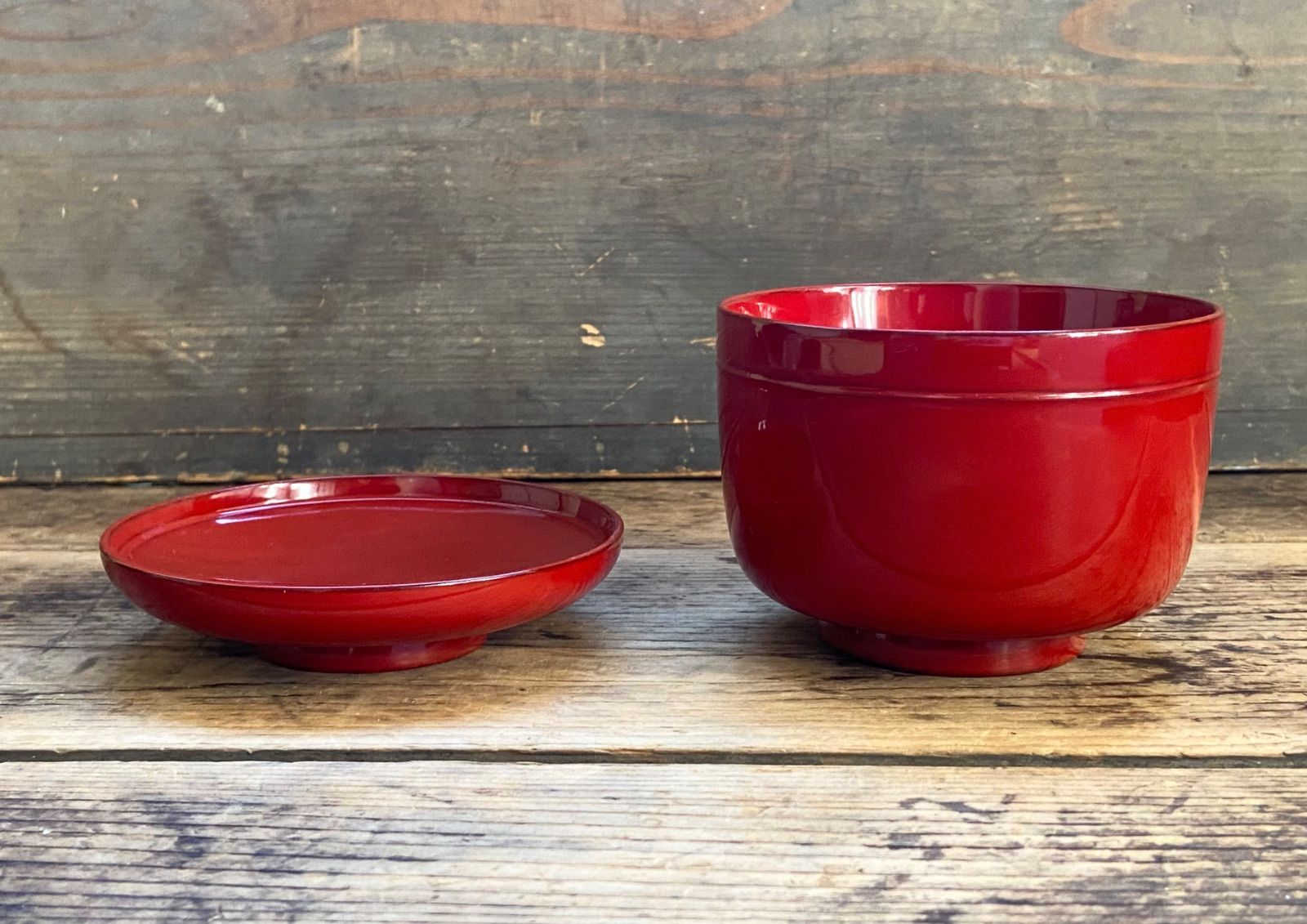 能登に伝わる古民藝 輪島塗 朱漆 蓋付 向付5客 / 時代 朱塗 壺椀 懐石