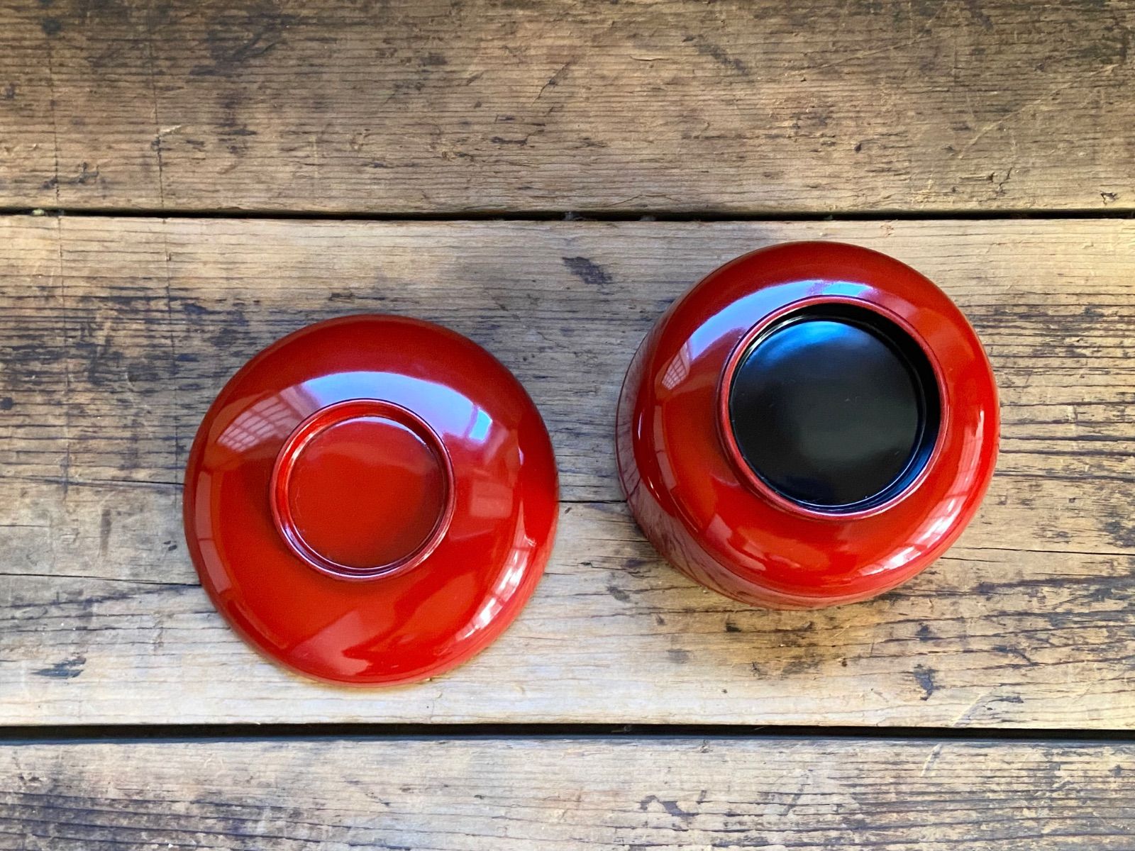 能登に伝わる古民藝 輪島塗 朱漆 蓋付 向付5客 / 時代 朱塗 壺椀 懐石