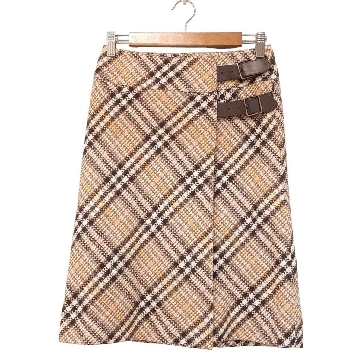 Burberry LONDON バーバリーロンドン スカート サイズ36 M レディース ライトブラウン アイボリー マルチ ひざ丈 ベルト付き