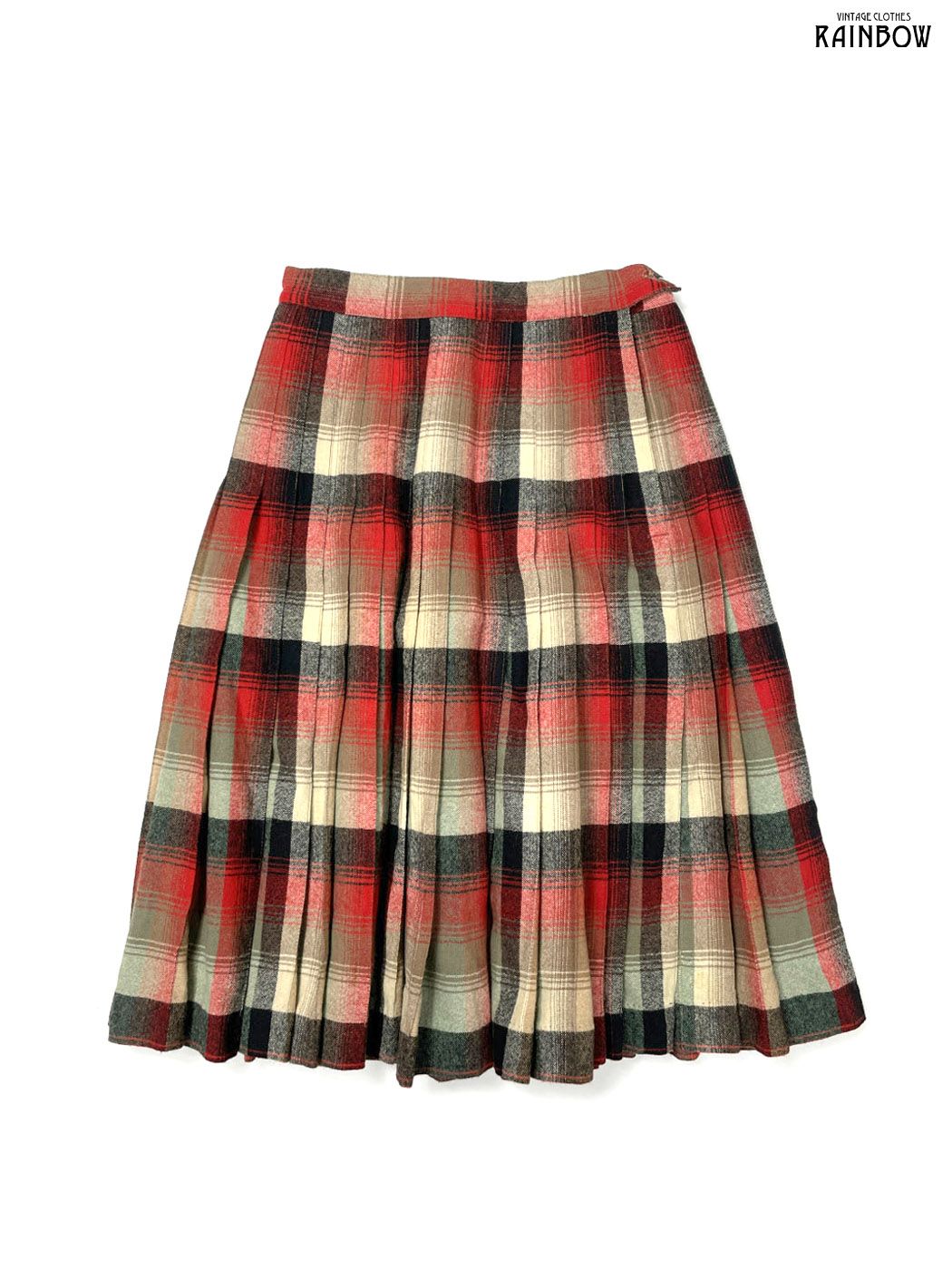 古着 ペンドルトン リバーシブル TALONジップ チェック柄 ウール 膝丈 プリーツ スカート 赤 黒 緑 btu 2511033