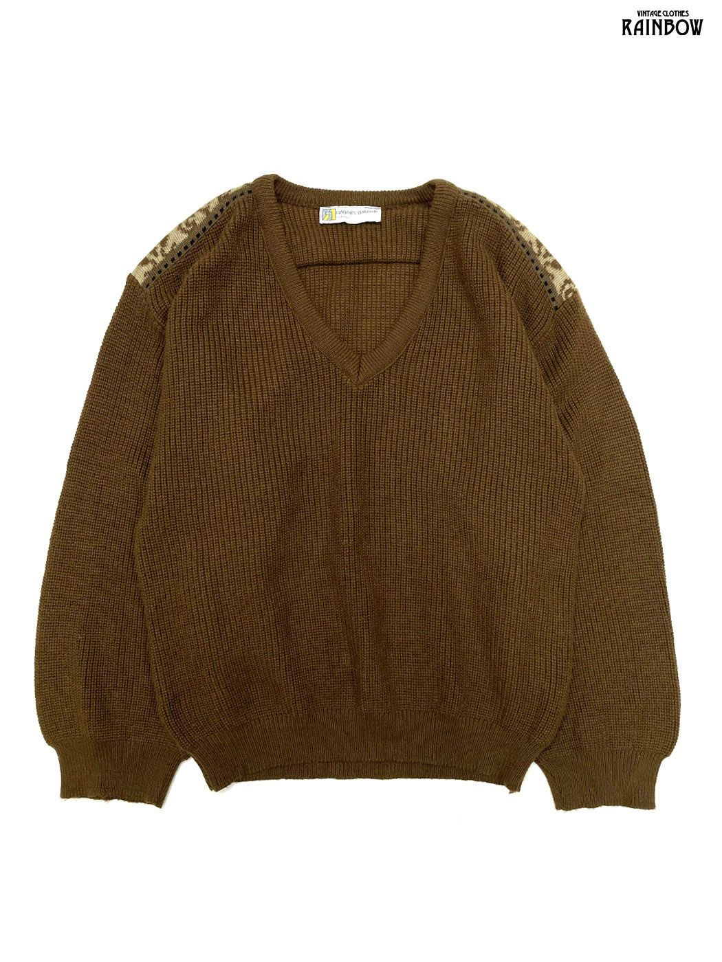 古着 GABRIEL D AUTHIE フランス製 無地 ウール 長袖 ニット セーター 茶 ttu 2510215