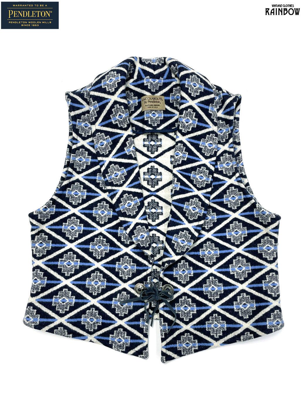 古着 Pendleton ペンドルトン アメリカ製 総柄 ウール ノースリーブ ベスト 紺 ttu 2510219