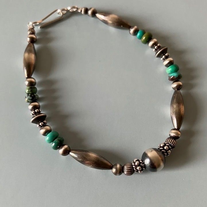 silver925 ナバホパール×天然ターコイズのブレスレット19.5cm メンズ