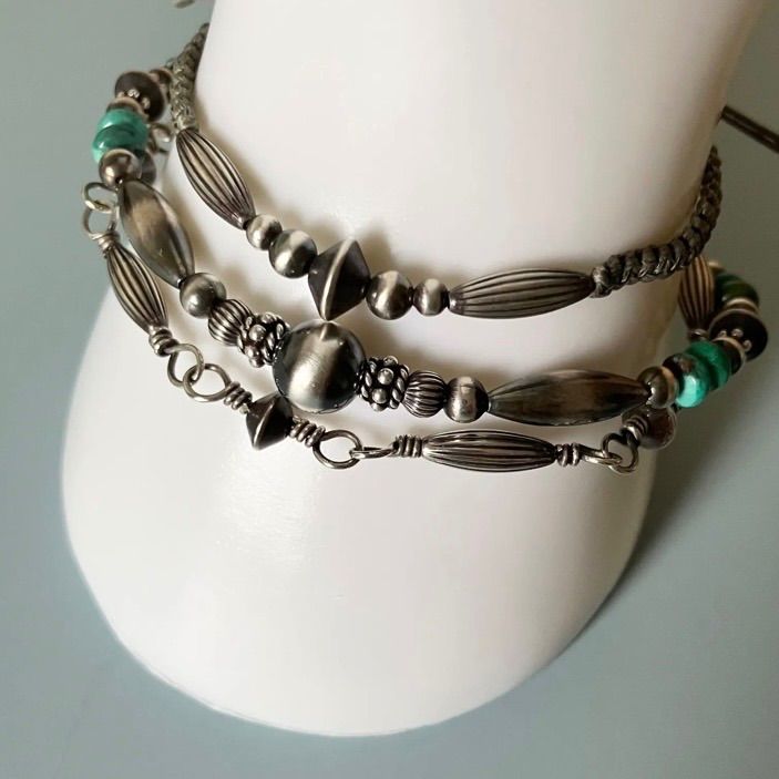 silver925 ナバホパール×天然ターコイズのブレスレット19.5cm メンズ