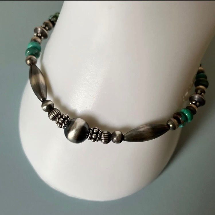 silver925 ナバホパール×天然ターコイズのブレスレット19.5cm メンズ