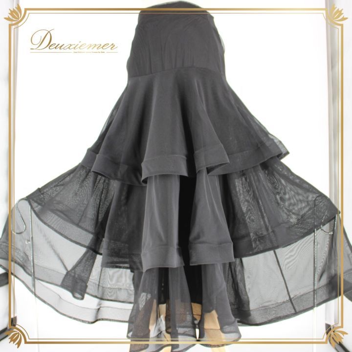 社交ダンス 衣装 スタンダード スカート レッスンウェア 女性用 オールシーズン 黒 無地 シンプル ブラック系 ICHIOKU イチオク フリル ダンス 衣装 動きやすい 大きめ ハイウエスト フレア ス