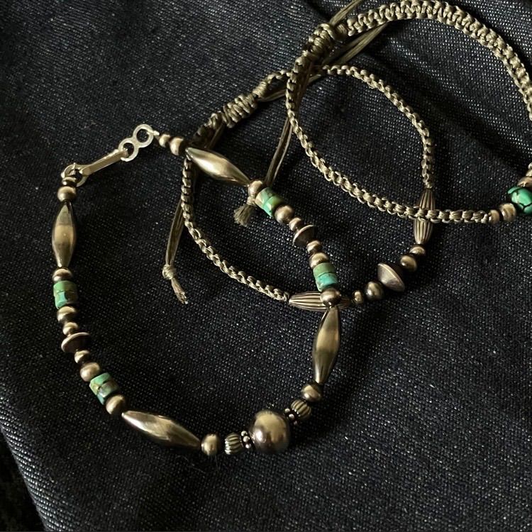 silver 925ナバホパール×天然ターコイズのブレスレット19 cmメンズ v pajt o