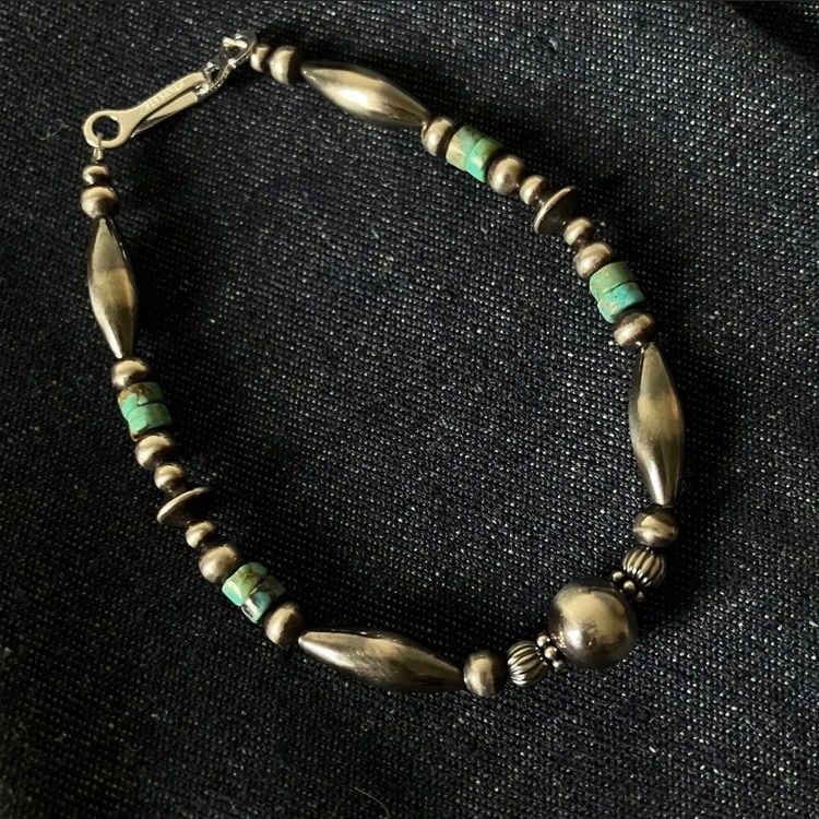 silver 925ナバホパール 天然ターコイズのブレスレット19 cmメンズ v pajt o